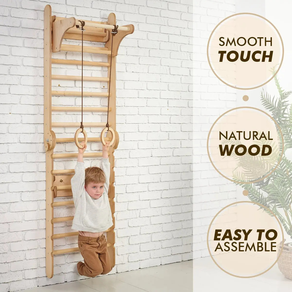 2in1 Wooden Swedish Wall / Climbing ladder for Children + Swing Set - Goodevas