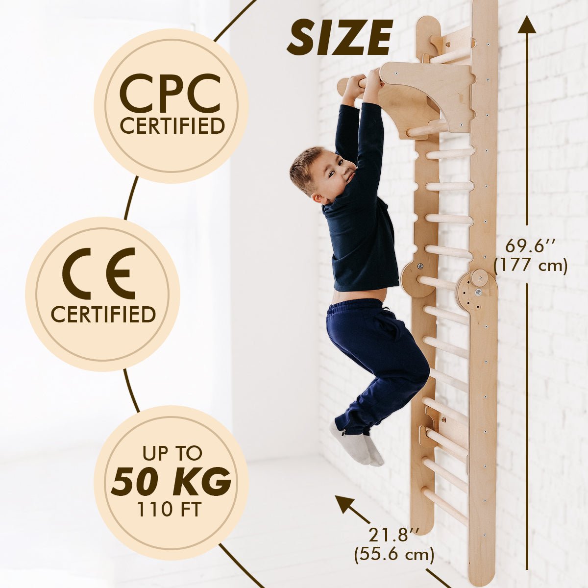 2in1 Wooden Swedish Wall / Climbing ladder for Children + Swing Set - Goodevas