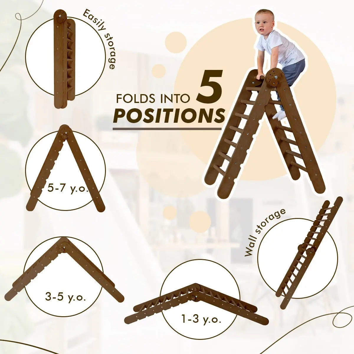 3in1 Montessori Climbing Set: Triangle Ladder + Wooden Arch + Slide Board – Chocolate NEW - Goodevas