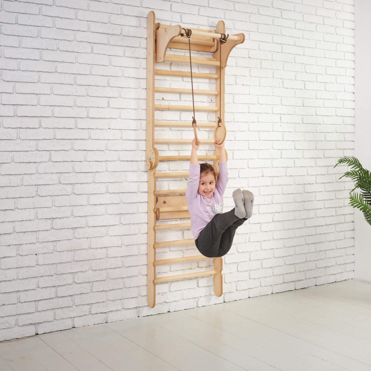 3in1 Wooden Swedish Wall / Climbing ladder for Children + Swing Set + Slide Board - Goodevas