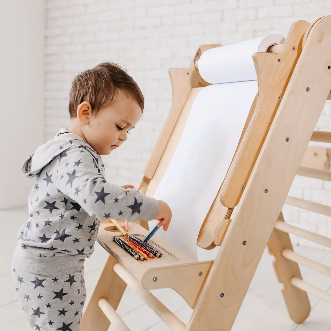 4in1 Montessori Climbing Set: Triangle Ladder + Climbing Arch + Slide Board + Art Addition - Goodevas