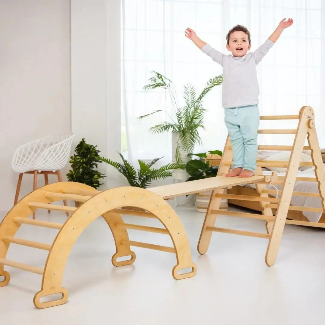 4in1 Montessori Climbing Set: Triangle Ladder + Climbing Arch + Slide Board + Art Addition - Goodevas