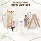 4in1 Wooden Swedish Wall / Climbing ladder for Children + Swing Set + Slide Board + Art Add-on - Goodevas