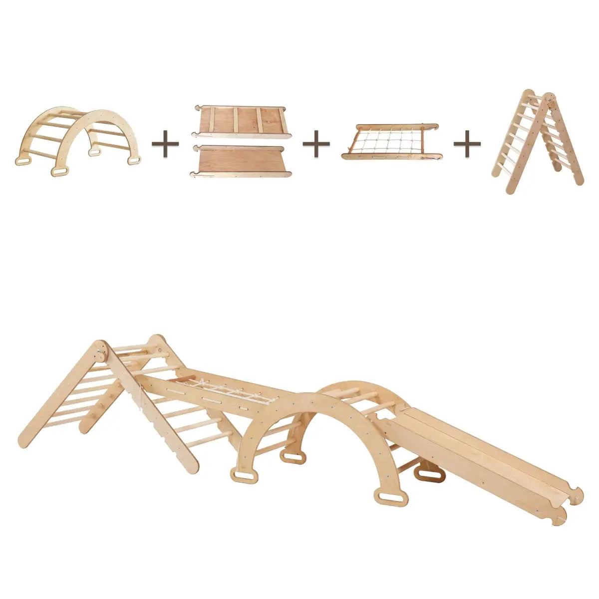 5in1 Montessori Climbing Set: Triangle Ladder + Climbing Arch + Slide Board + Climbing Net + Art Addition - Goodevas