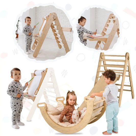 5in1 Montessori Climbing Set: Triangle Ladder + Climbing Arch + Slide Board + Cushion + Art Addition - Goodevas