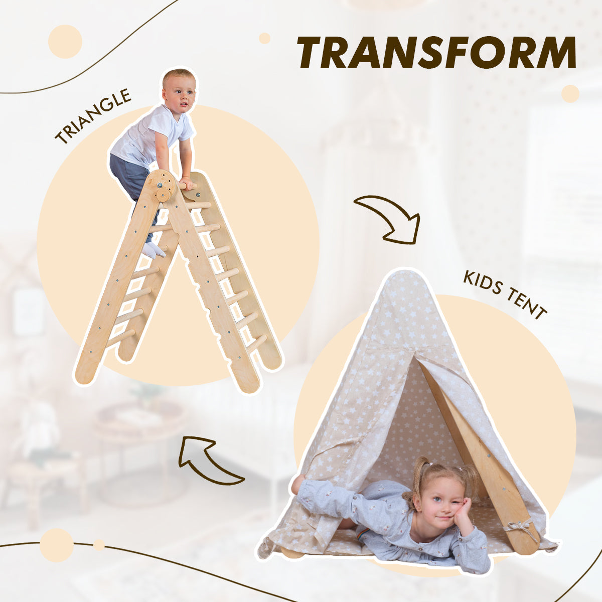 Play tent cover with mat for climbing triangle ladder