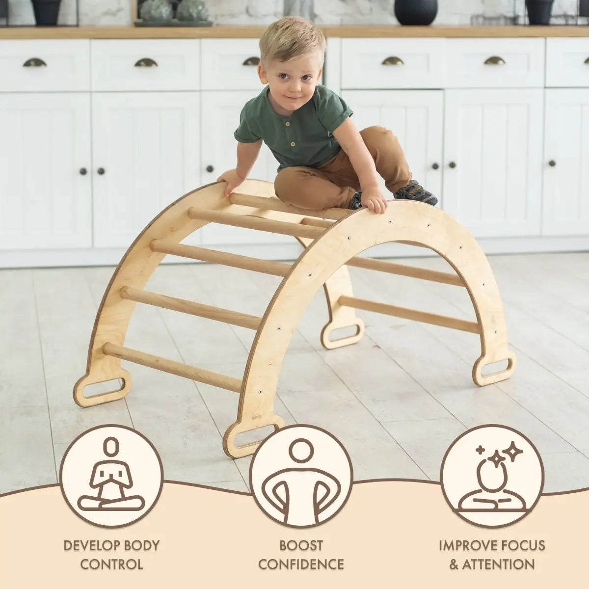 Climbing Arch & Rocker Balance - Montessori Climbers for Kids 1-7 y.o. – Beige - Goodevas