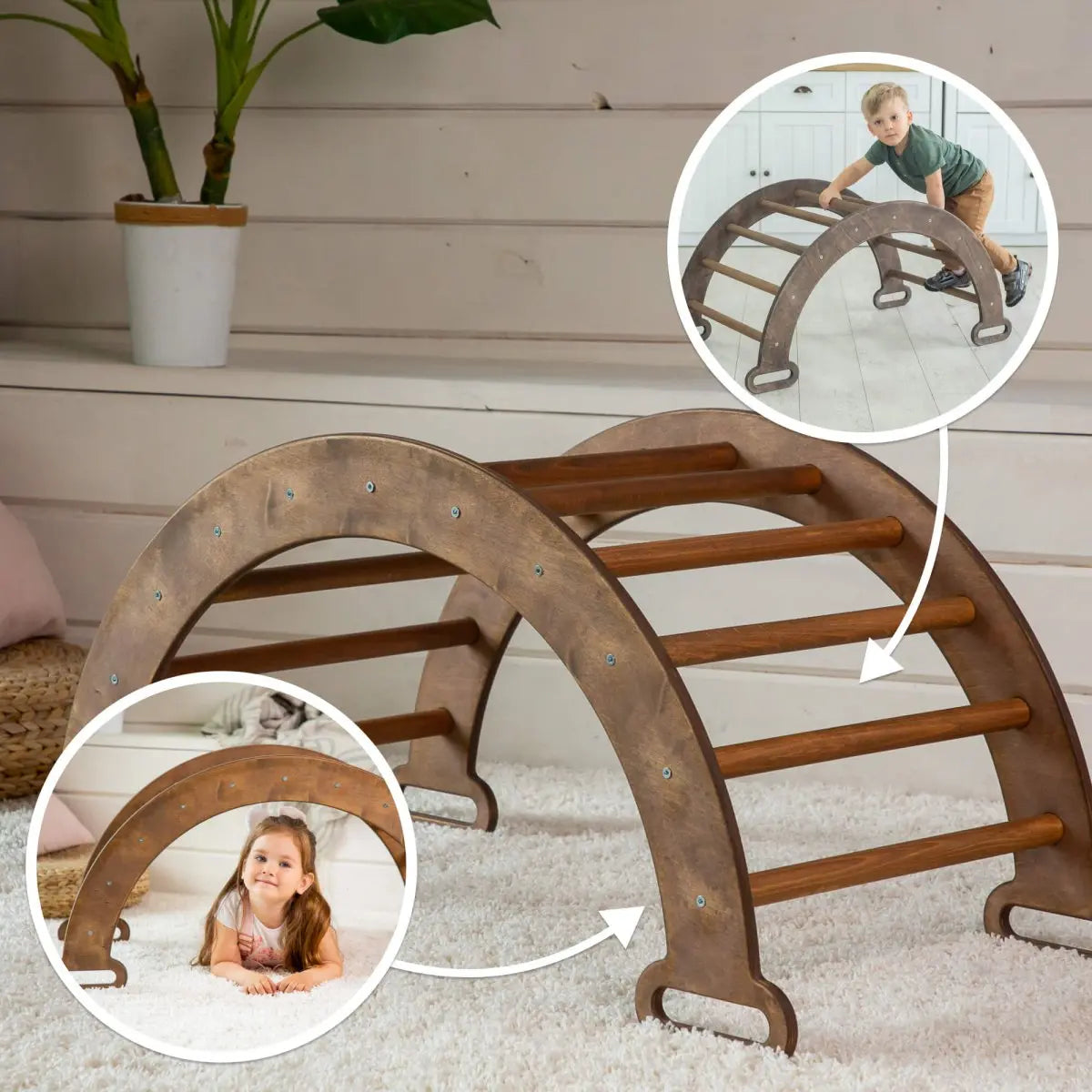 Climbing Arch & Rocker Balance - Montessori Climbers for Kids 1-7 y.o. – Chocolate - Goodevas