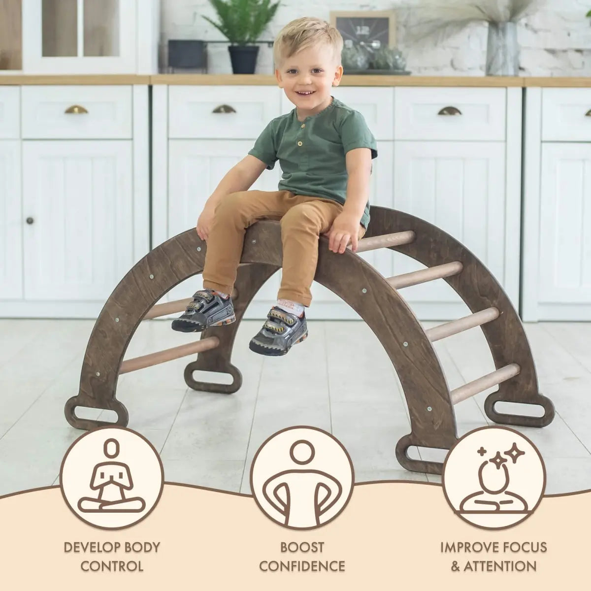 Climbing Arch & Rocker Balance - Montessori Climbers for Kids 1-7 y.o. – Chocolate - Goodevas