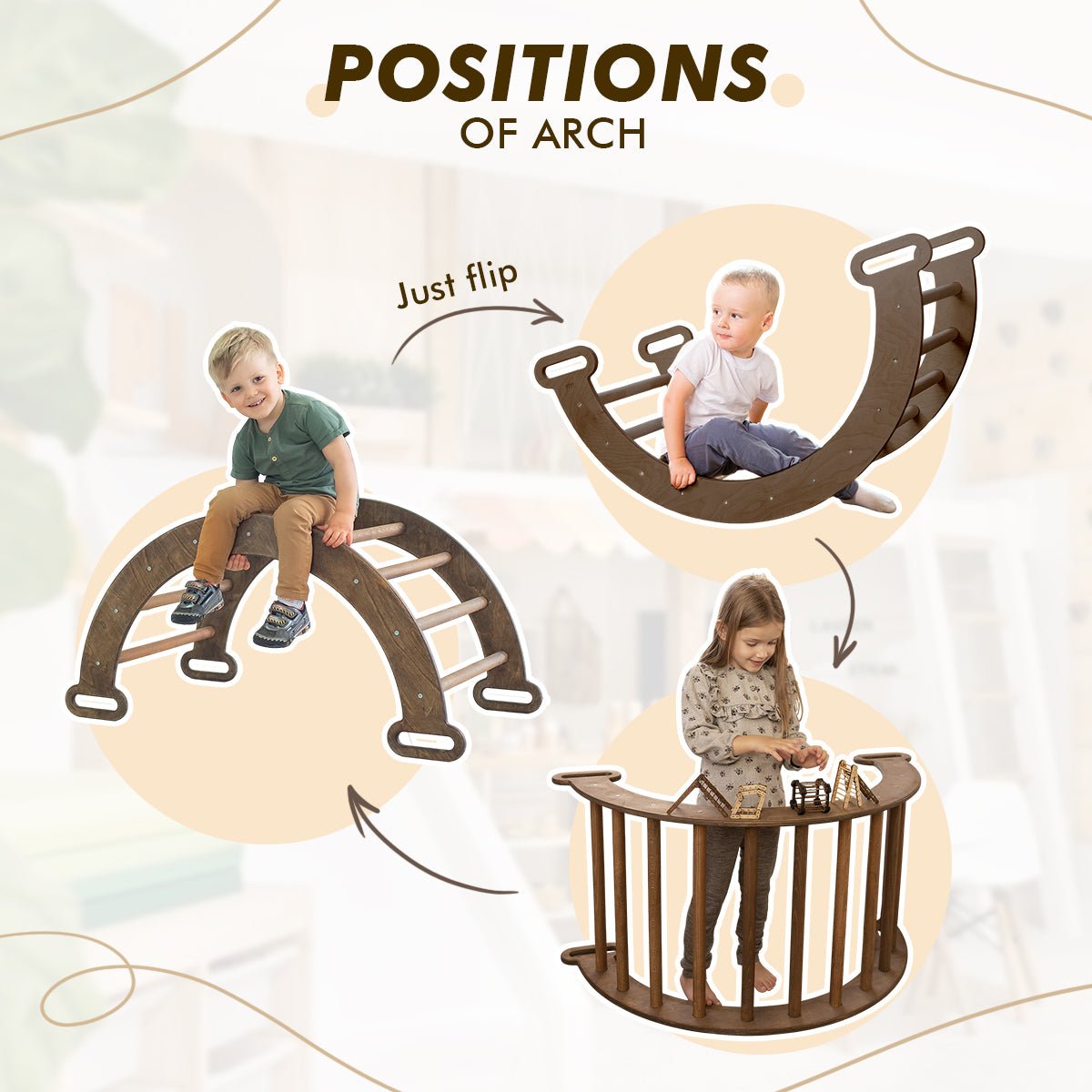 Climbing Arch & Rocker Balance - Montessori Climbers for Kids 1 - 7 y.o. – Chocolate - Goodevas