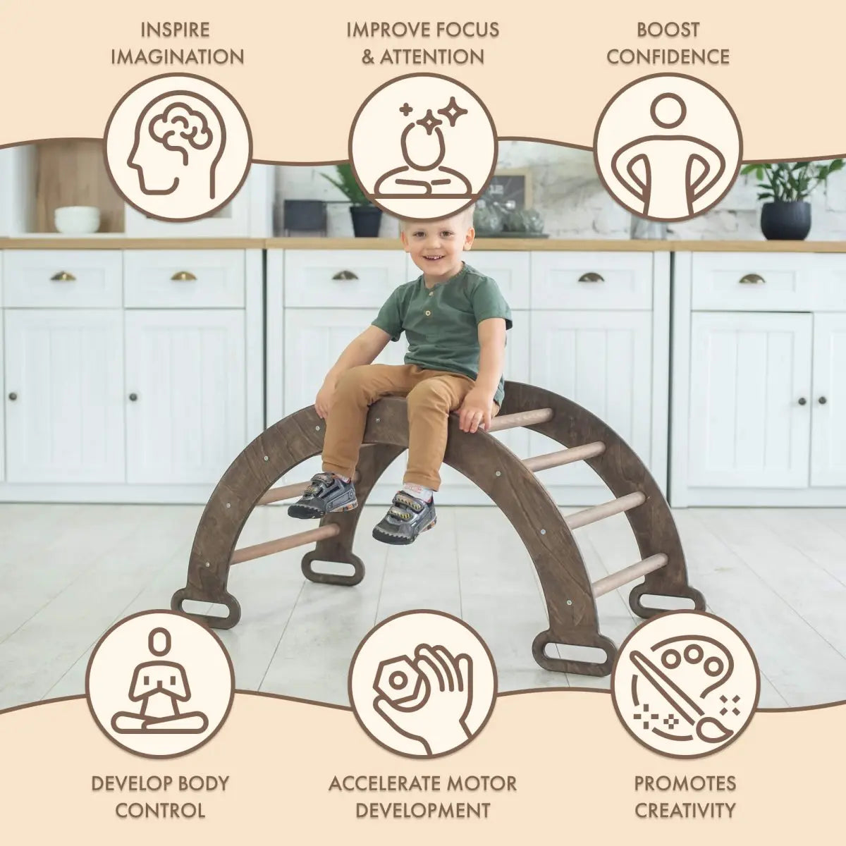 Climbing Arch & Rocker Balance - Montessori Climbers for Kids 1-7 y.o. – Chocolate - Goodevas