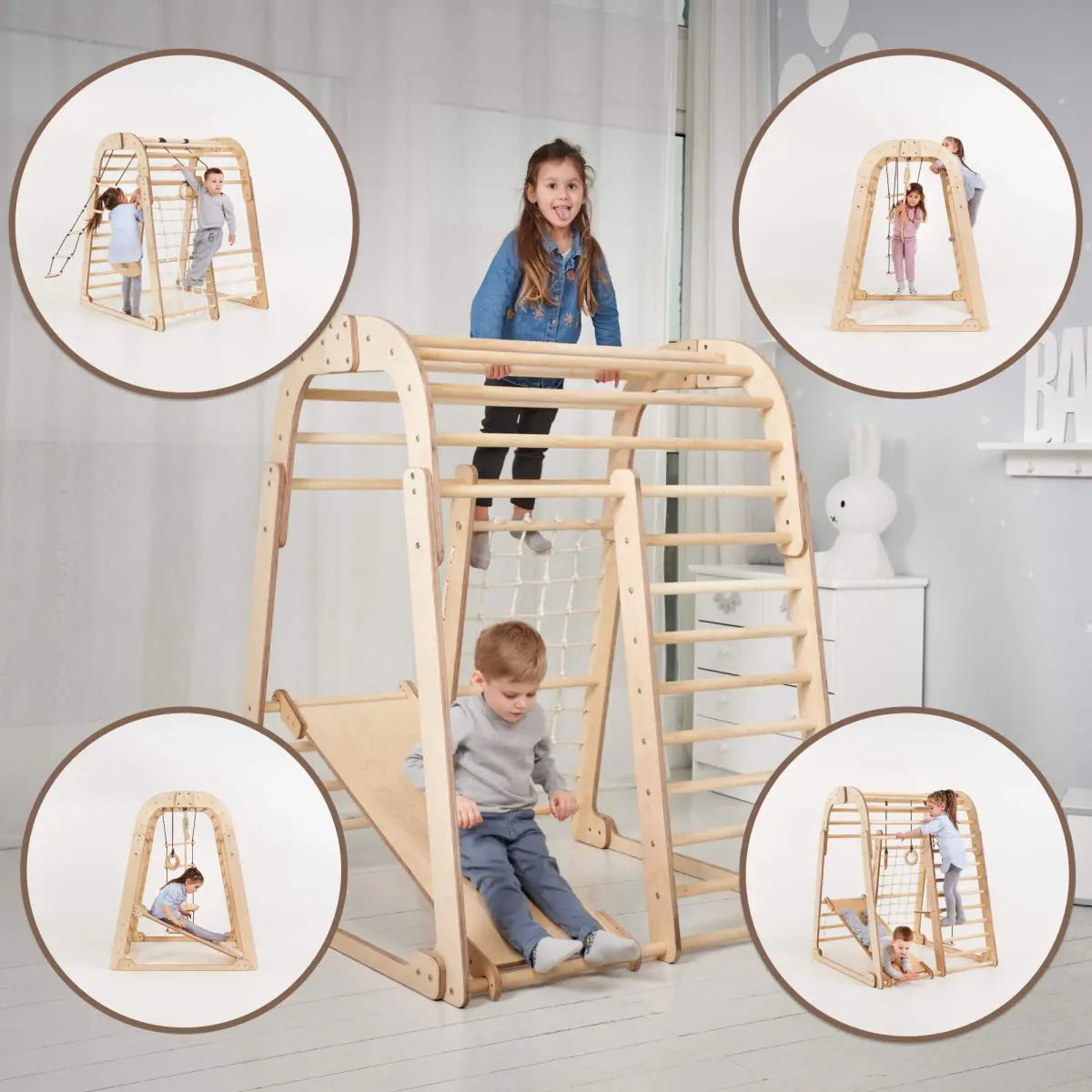 Indoor Wooden Playground for Children - 6in1 Playground + Swings Set + Slide Board - Goodevas