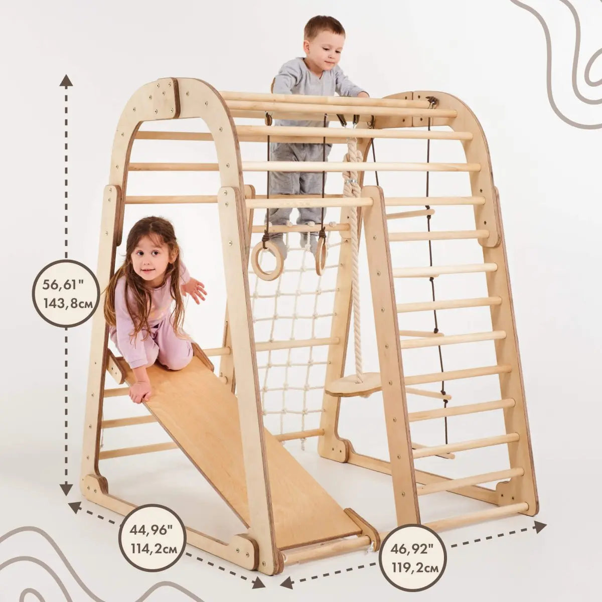 Indoor Wooden Playground for Children - 6in1 Playground + Swings Set + Slide Board - Goodevas