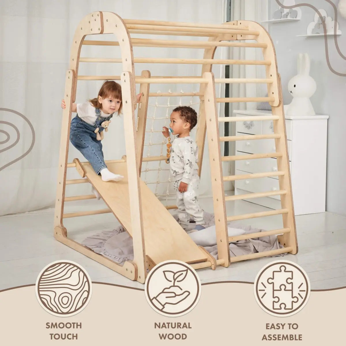 Indoor Wooden Playground for Children - 6in1 Playground + Swings Set + Slide Board - Goodevas