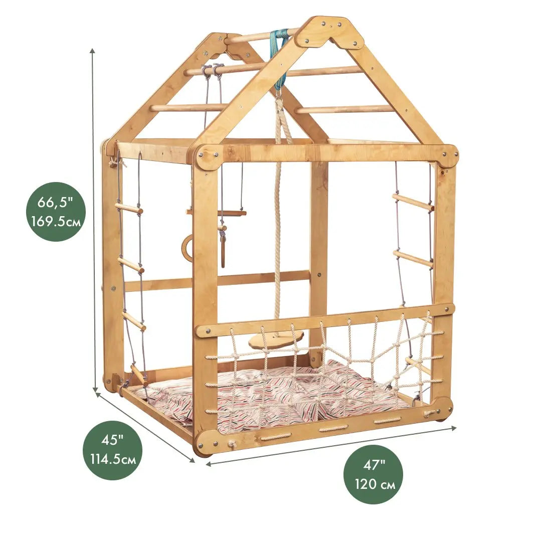 Indoor Wooden Playhouse with Swings - Goodevas