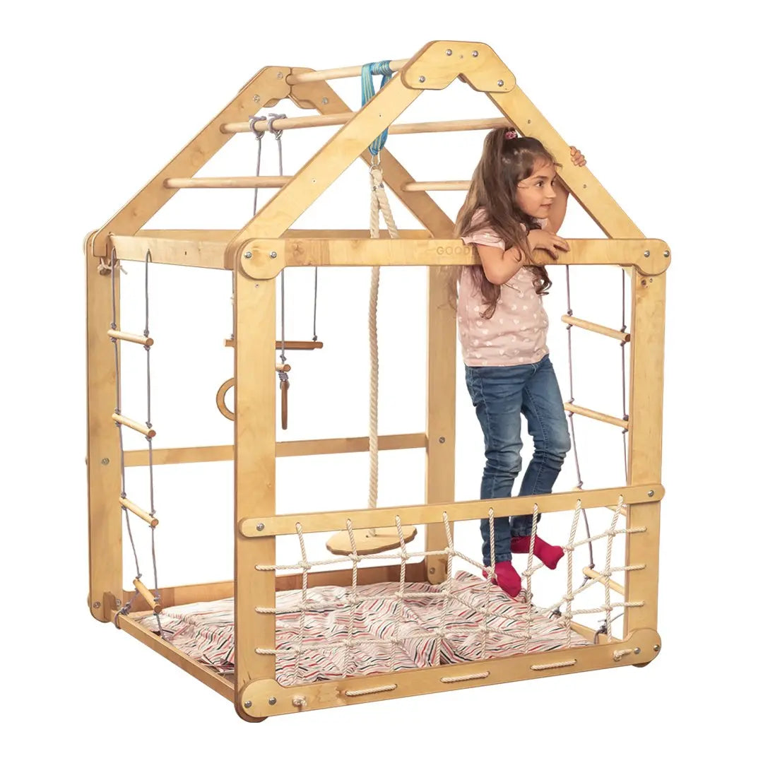 Indoor Wooden Playhouse with Swings - Goodevas