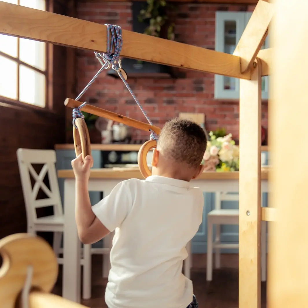 Indoor Wooden Playhouse with Triangle ladder, Slide Board and Swings - Goodevas