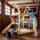 Indoor Wooden Playhouse with Triangle ladder, Slide Board and Swings - Goodevas