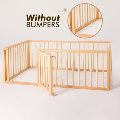 Twin Montessori Floor Bed Frame for Toddlers with Fence and Wooden Slats (75*54 inch) - Goodevas